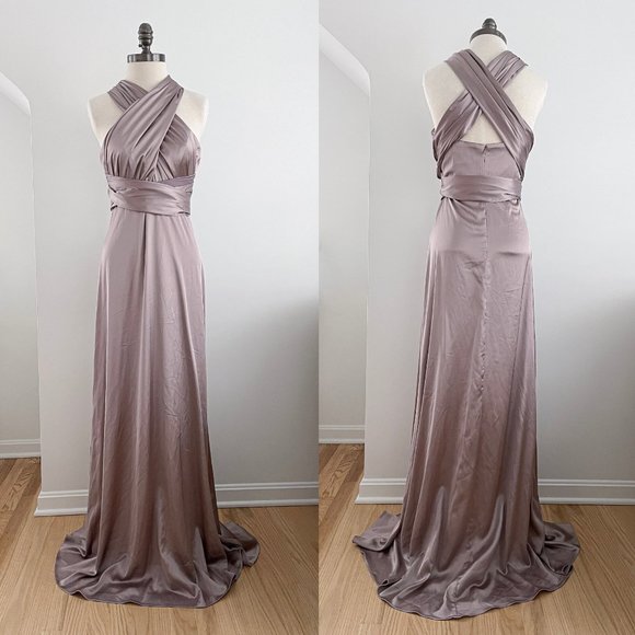 Revelry Dresses & Skirts - Revelry Devan Satin Convertible Bridesmaid Dress Size 6 Taupe